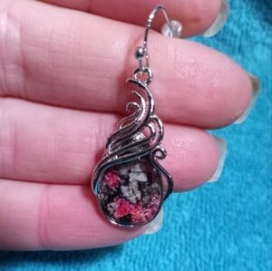 Elegant Silver and Pink Multicolor Colorful Swirl Wire Dangle Earrings